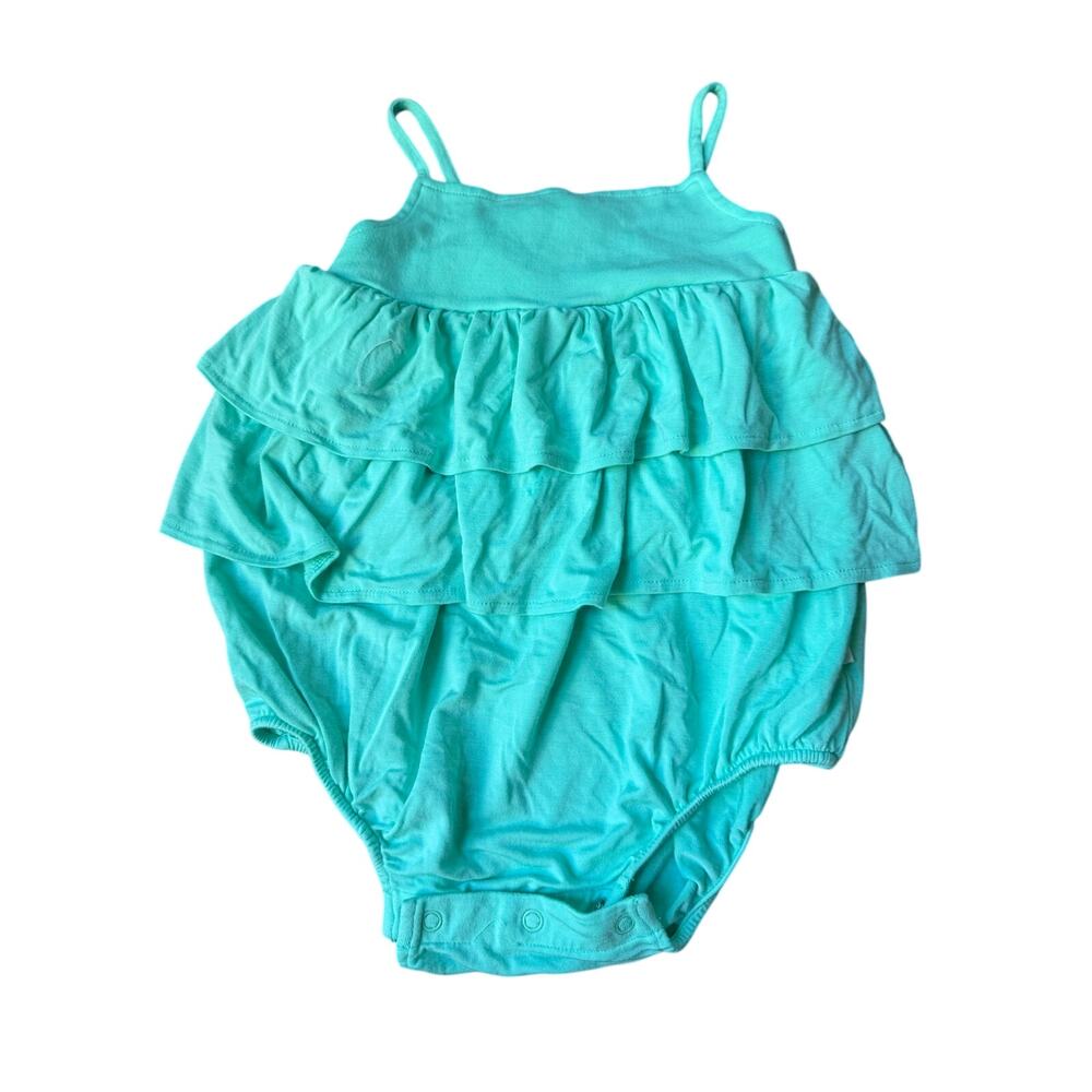 Posh Peanut ruffled sleeveless bubble romper teal 2t